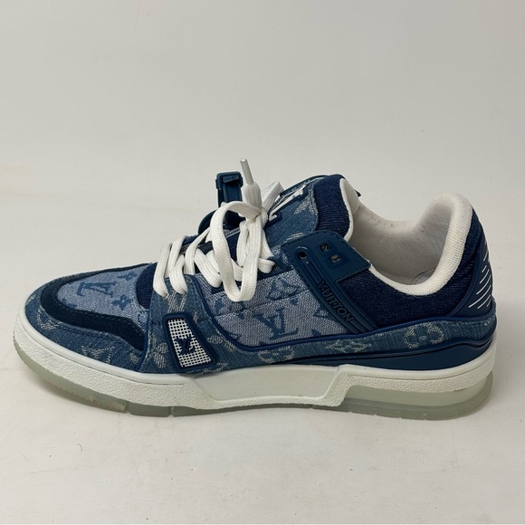 LOUIS VUITTON LV TRAINER SNEAKER DENIM BLUE WHITE SIZE 37 - Picture 4 of 14
